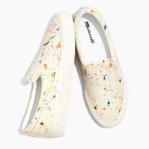 Madewell Womens Sidewalk Slip-On Sneakers in Paint Spattered Recycled Canvas